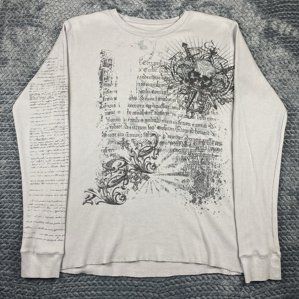Vintage Machine Shirt Mens XXL White Y2K Emo Grunge Punk Thermal Long Sleeve